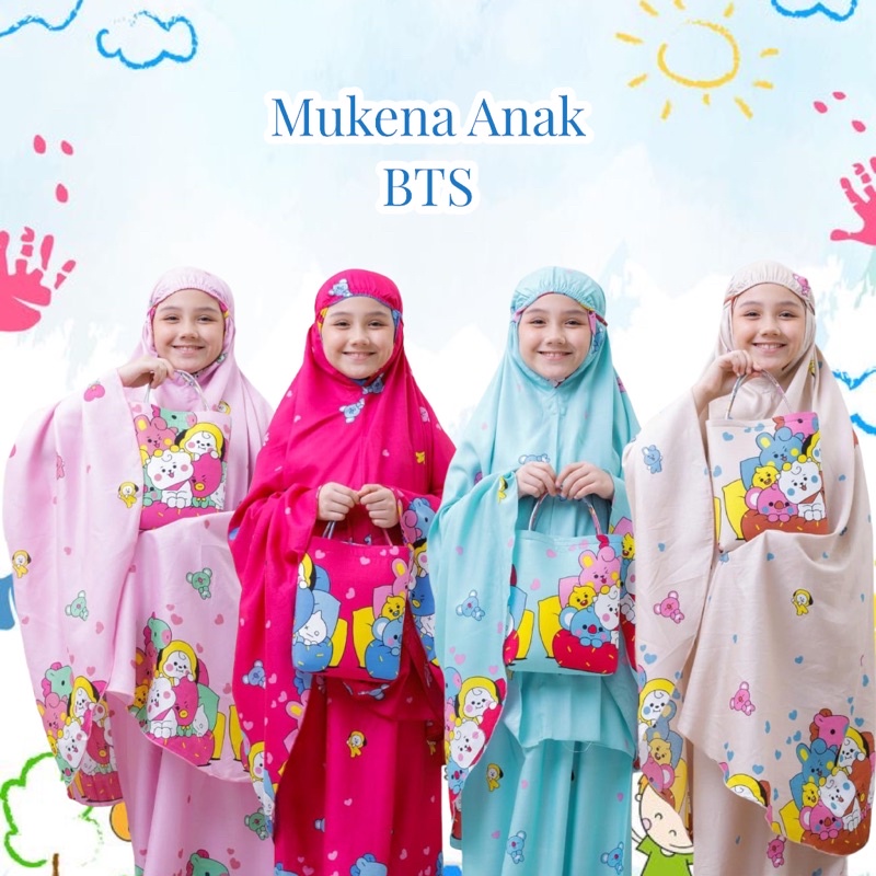 Mukena Anak Karakter Bts || Mukena Bali anak motif || Mukena rayon anak motif Bts (umur 3-11tahun)