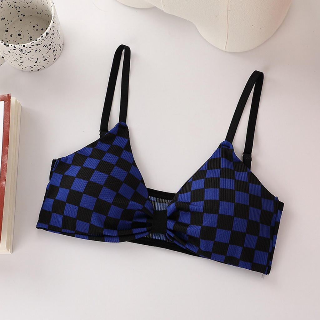 Victoria Bra Tanpa Kawat Pakaian Dalam Wanita Import Motif Catur Push Up 1088