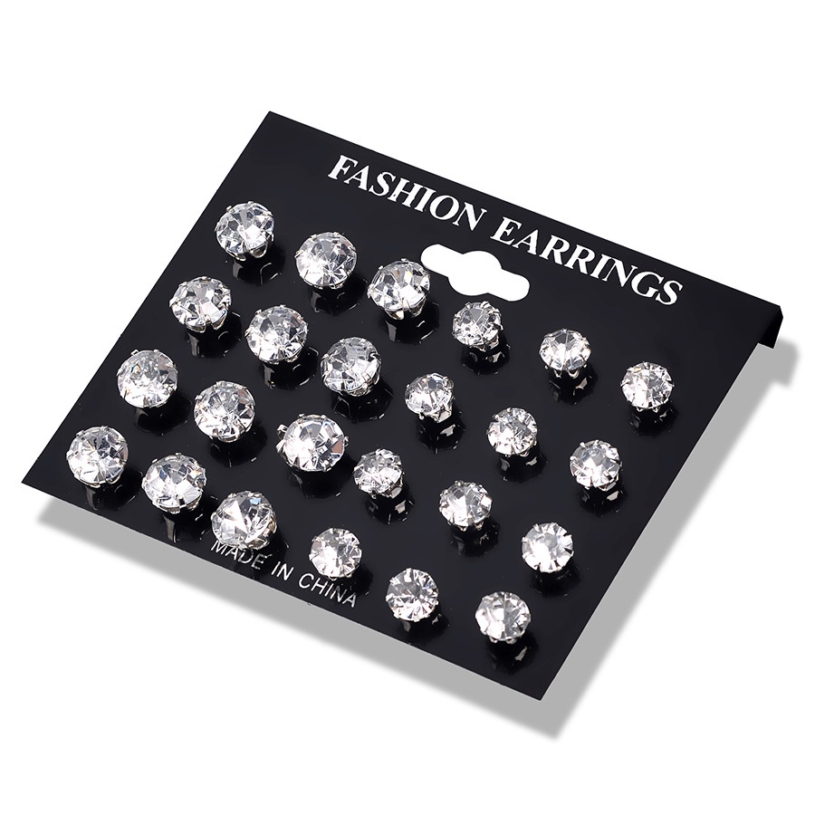 Set Anting Kristal Zirkon | Anting Permata Buatan Bentuk Geometris | 12 Pasang Anting | Aksesoris Wanita