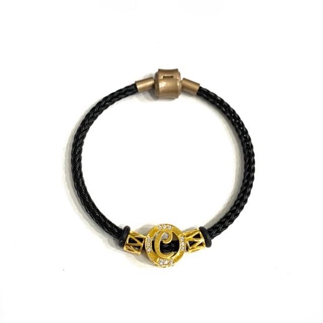 Gelang Tali Set Liontin Huruf C Bulat (Emas Asli Kadar 875)