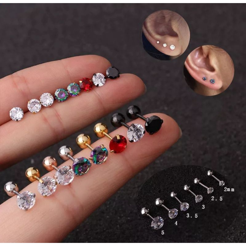 Jual Piercing Earring Lobe Helix Tragus Stainless Steel Zircon 2mm