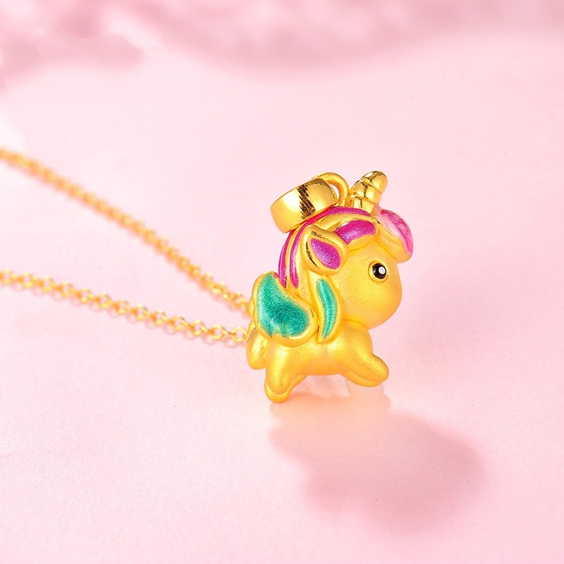 [Ready Stock]Fashion Gold Plated Cute Rainbow Unicorn Pendant Necklace