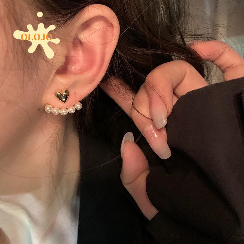 Anting Stud Bentuk Hati Aksen Mutiara Untuk Wanita