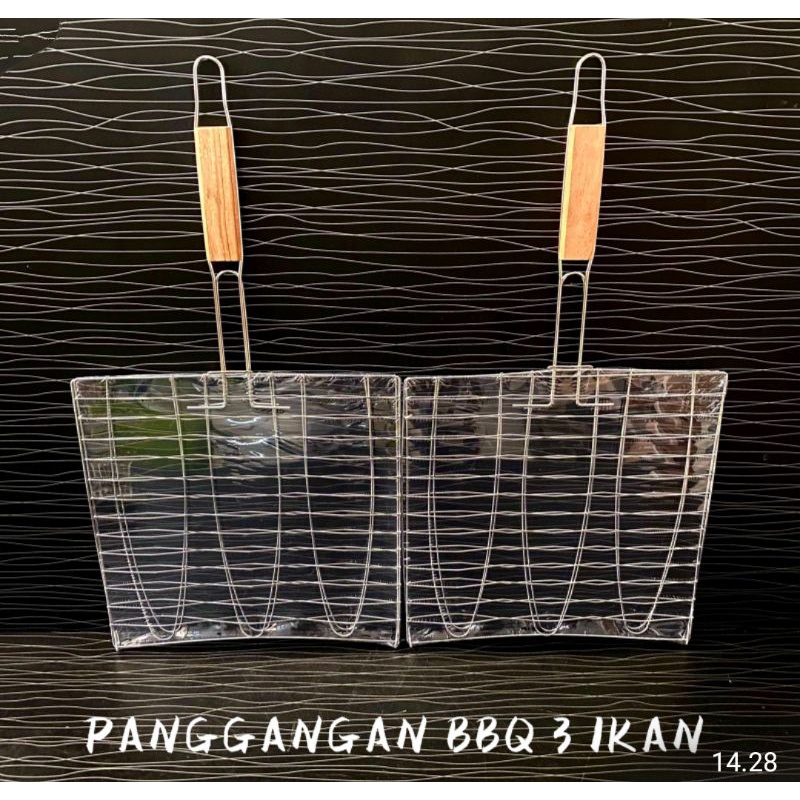 pemanggang ikan panggangan ikan jepit stainless BBQ 3 ikan