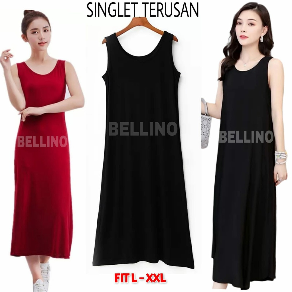 Inner Kaos Oblong Wanita Manset Lekbong Panjang Dalaman Gamis Dress Longdress Wanita Muat Jumbo Super Soft Premium Singlet Tanktop Terusan Panjang Tanpa Lengan Lekbong Bahan Adem Muat Besar