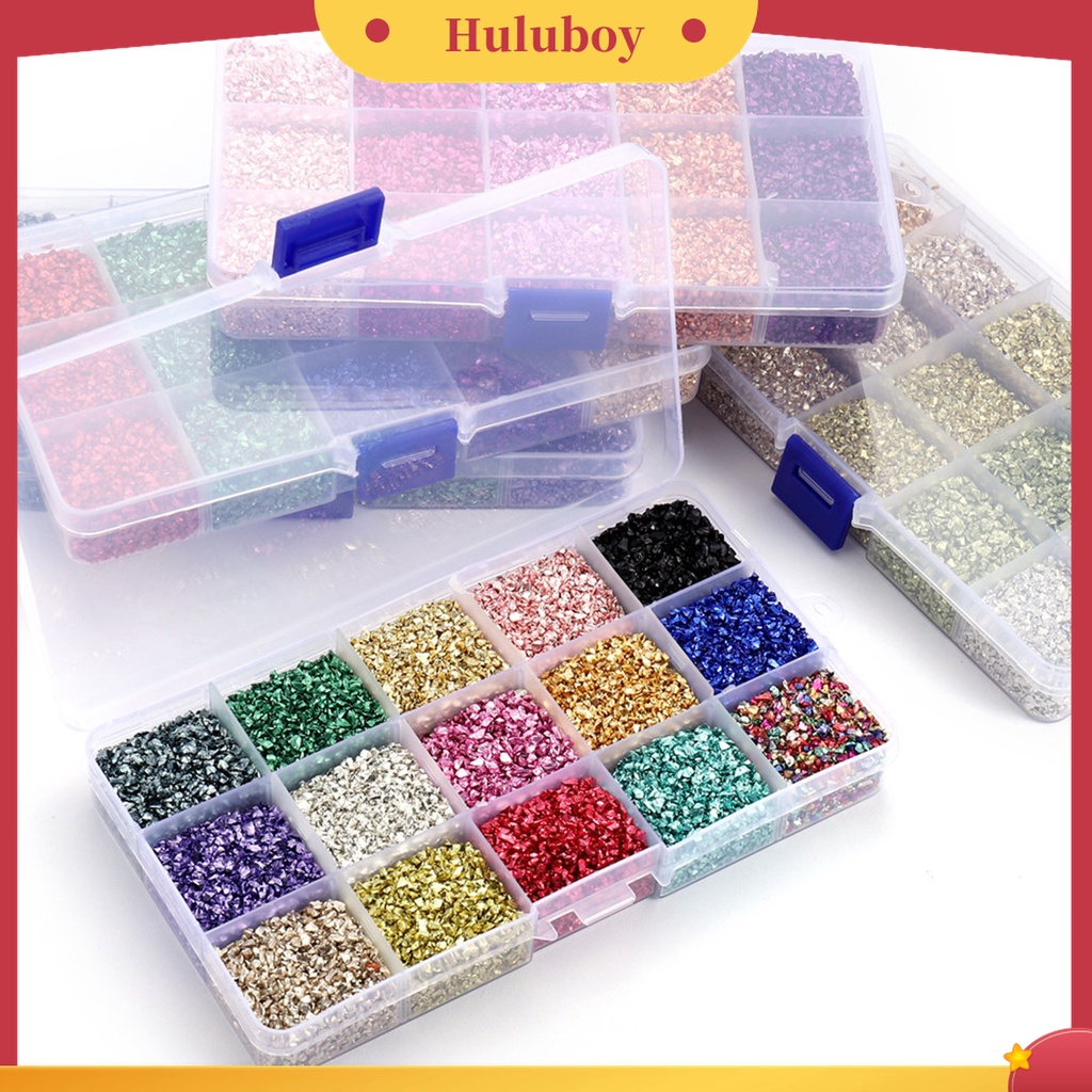 Huluboy Huluboy♡ 1 Kotak Berlian Imitasi Sequin Glitter Fragment Warna Untuk Dekorasi Nail Art