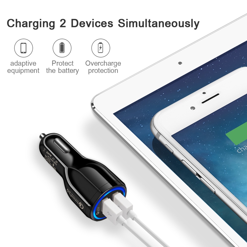 USB Charger Mobil Casan Car Lighter Fast Charge adapter 3.1A 2.1A QC 3.0 Dual 2 Port Qualcomm