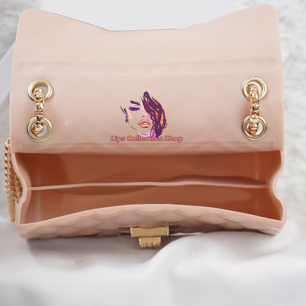 Tas Jelly Glossy Kombinasi 18 Cm Rantai Gold | Tas Jelly Glossy Kombinasi