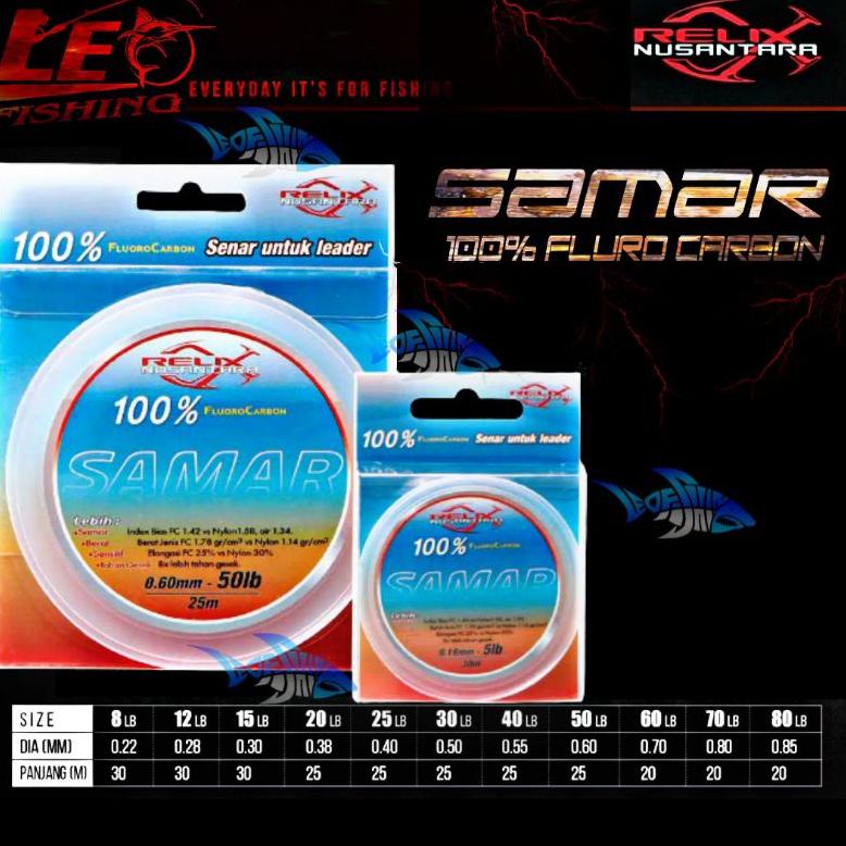 LEADER SAMAR 100%FLURO CARBON 3LB 4LB 5LB 8LB 10LB 12LB 15LB 18LB 20LB 25LB 30LB 40LB 50LB 60LB 70LB