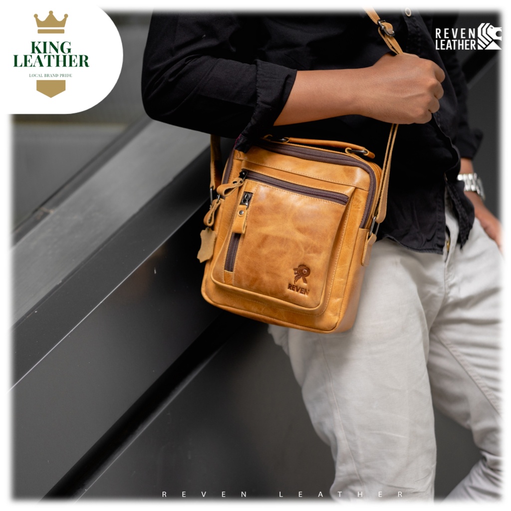 tas selempang kulit asli pria tas sling bag kulit pria reven kraken sling bag