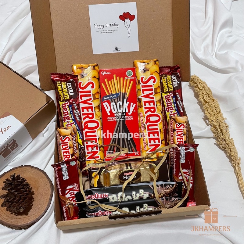 SIAP DIKIRIM Hampers Kado Ready Stock Hampers Coklat Hadiah Ulang Tahun hampers silverqueen kitkat pocky hampers lebaran hampers ulang tahun hampers snack lebaran kado hadiah hadiah jajan lebaran ulang tahun valentine imlek hadiah