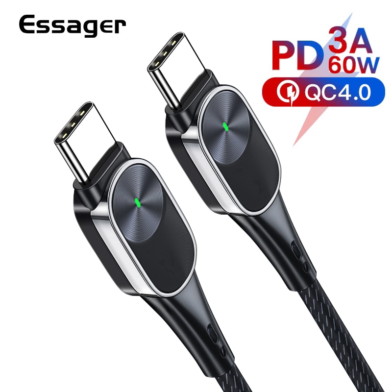 

Essager 60W USB Type-C To USB C Cable for Samsung Macbook Pro S10 S9 Quick Charge 4.0 PD Quick Charger USB Type-C Charging Cable