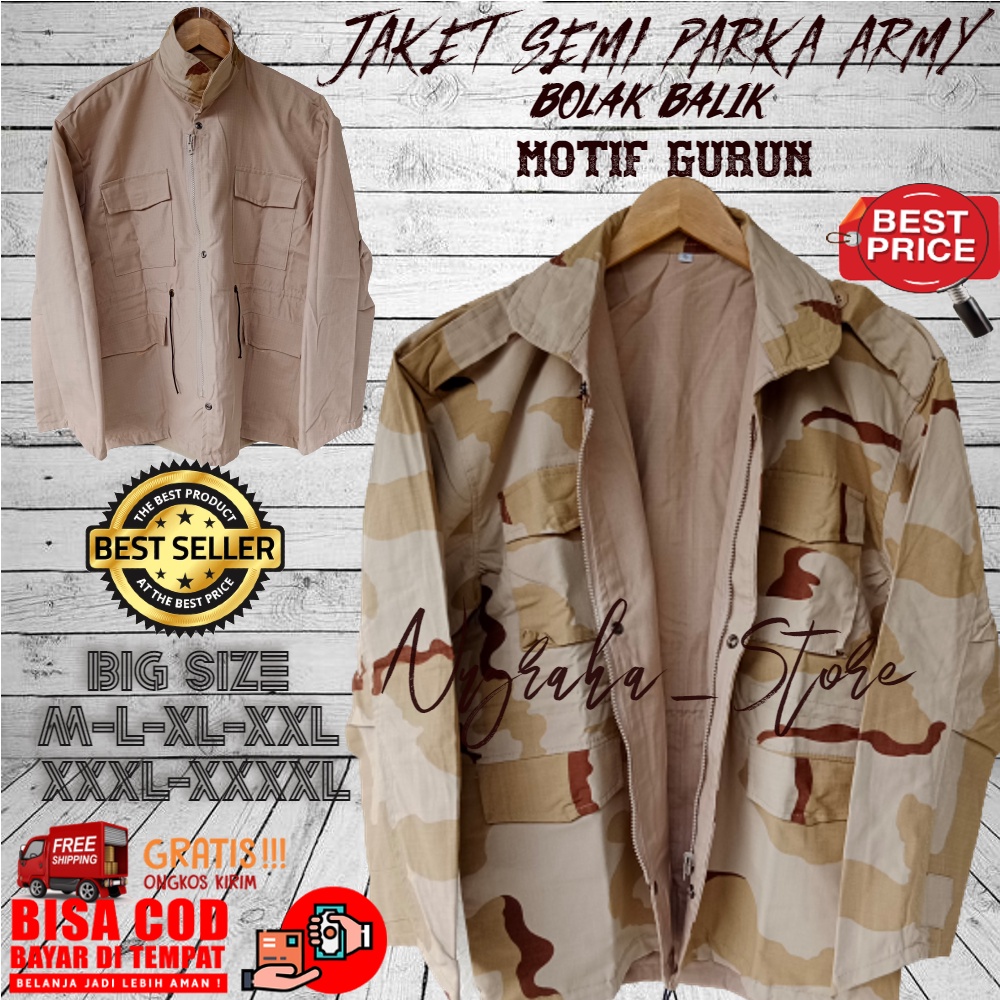BIG SIZE M-XXXXL Jaket Army Pria Army Semi Parka Bolak Balik Loreng Gurun Harga Terjangkau Berkualit