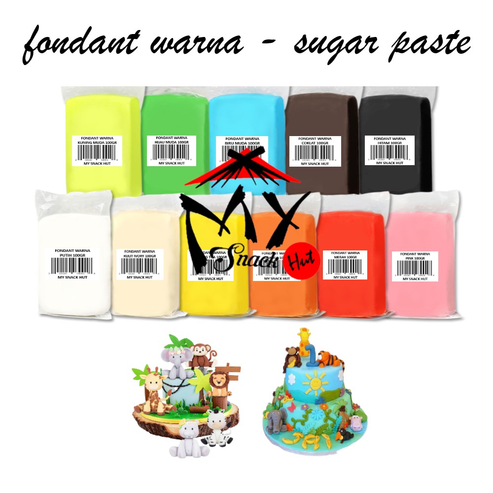 FONDANT WARNA 100GR - FONDAN WARNI - COLORED RAINBOW SUGAR PASTE GUMPASTE DOUGH MERAH TUA BIRU HIJAU KUNING HITAM - HIASAN CAKE DEKORASI