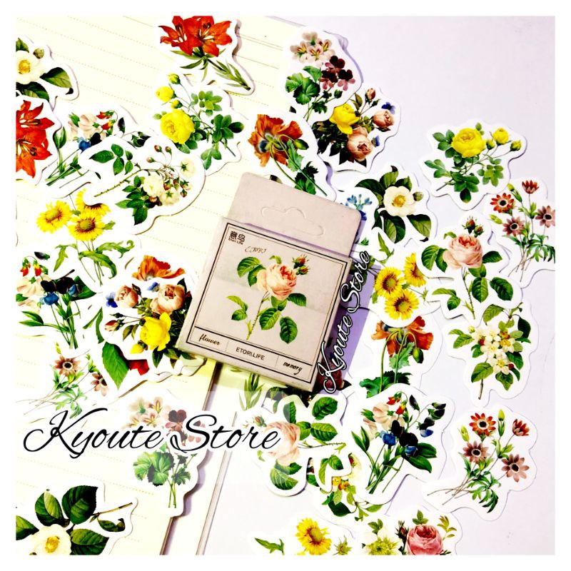 

45 pcs Sticker Aesthetic Flower Vintage Dekorasi Scrapbook Bujo Journal Planner Diary