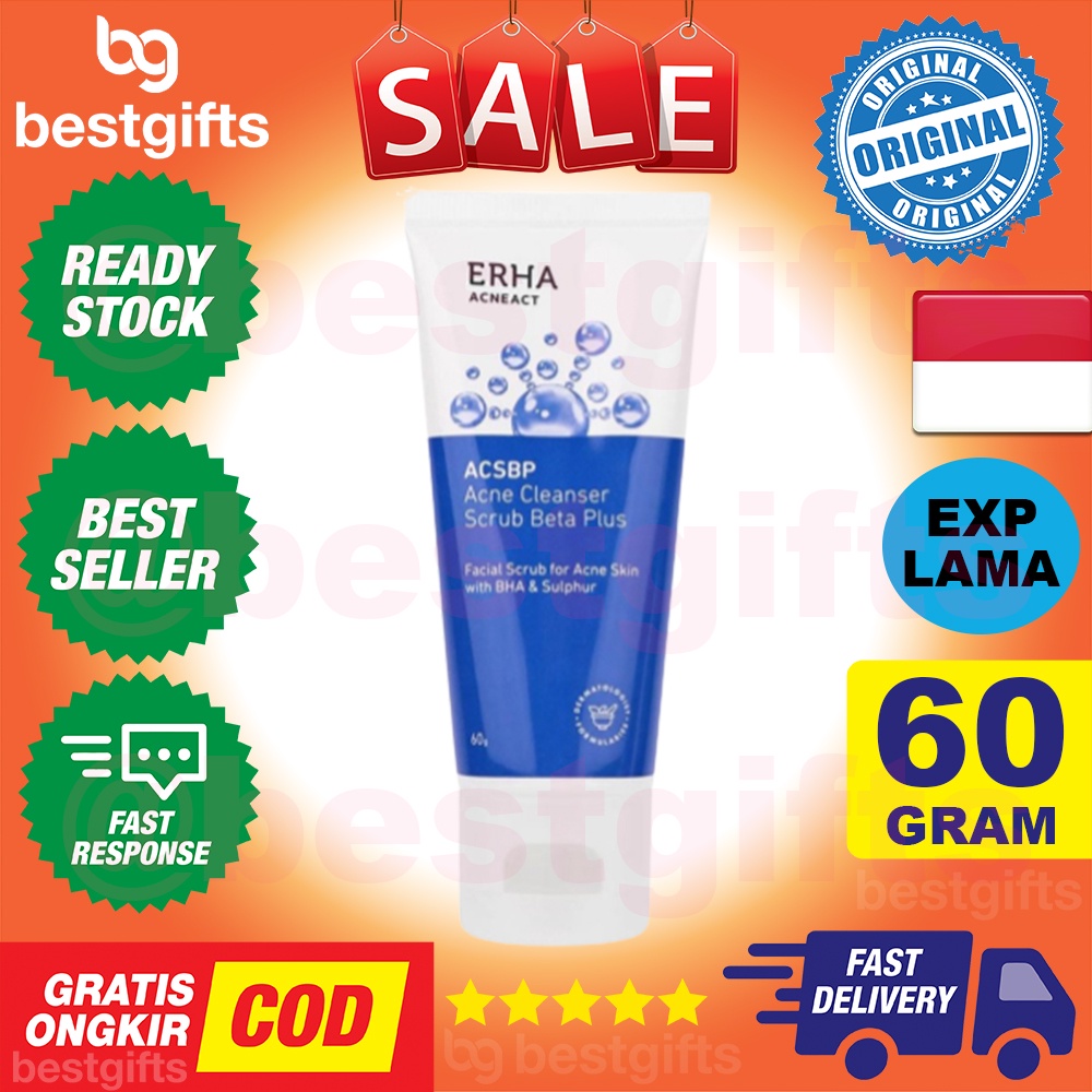 ERHA ACNEACT ACSBP ACNE CLEANSER SCRUB BETA PLUS FACIAL WASH ACT PEMBERSIH MUKA WAJAH JERAWAT 60 GRAM