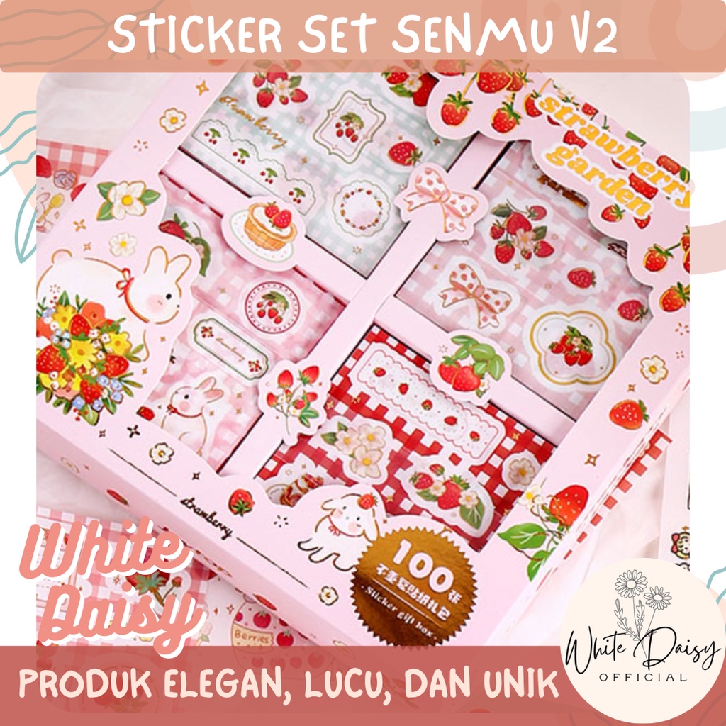 

sticker set premium senmu V2 Strawberry Garden isi 100 pack pink motif Scrapbook notebook DIY Anak Lucu Imut