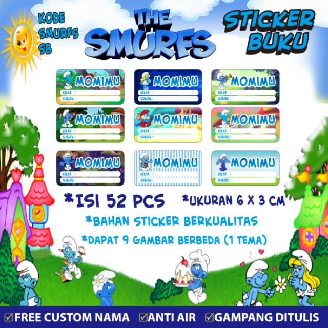 

Stiker/Sticker/Label Buku Pelajaran Anak/Remaja Custom Motif The Smurfs