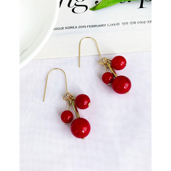 LRC Anting Gantung Fashion Alloy Pearl Tassel Earrings D98143