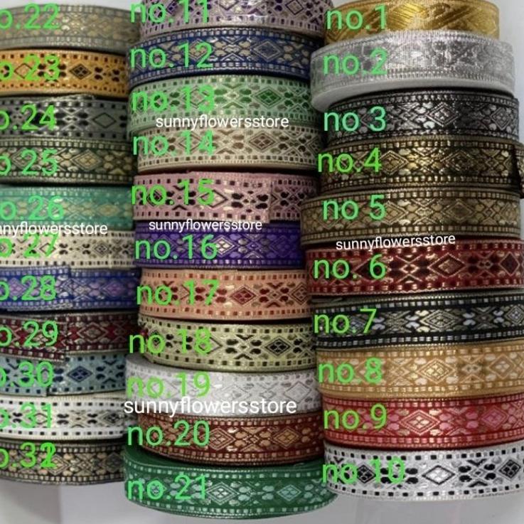 per roll /pita gamis/ renda india/ renda dubai /pita bordir lebar 2cm isi 17 yard(15 meter)