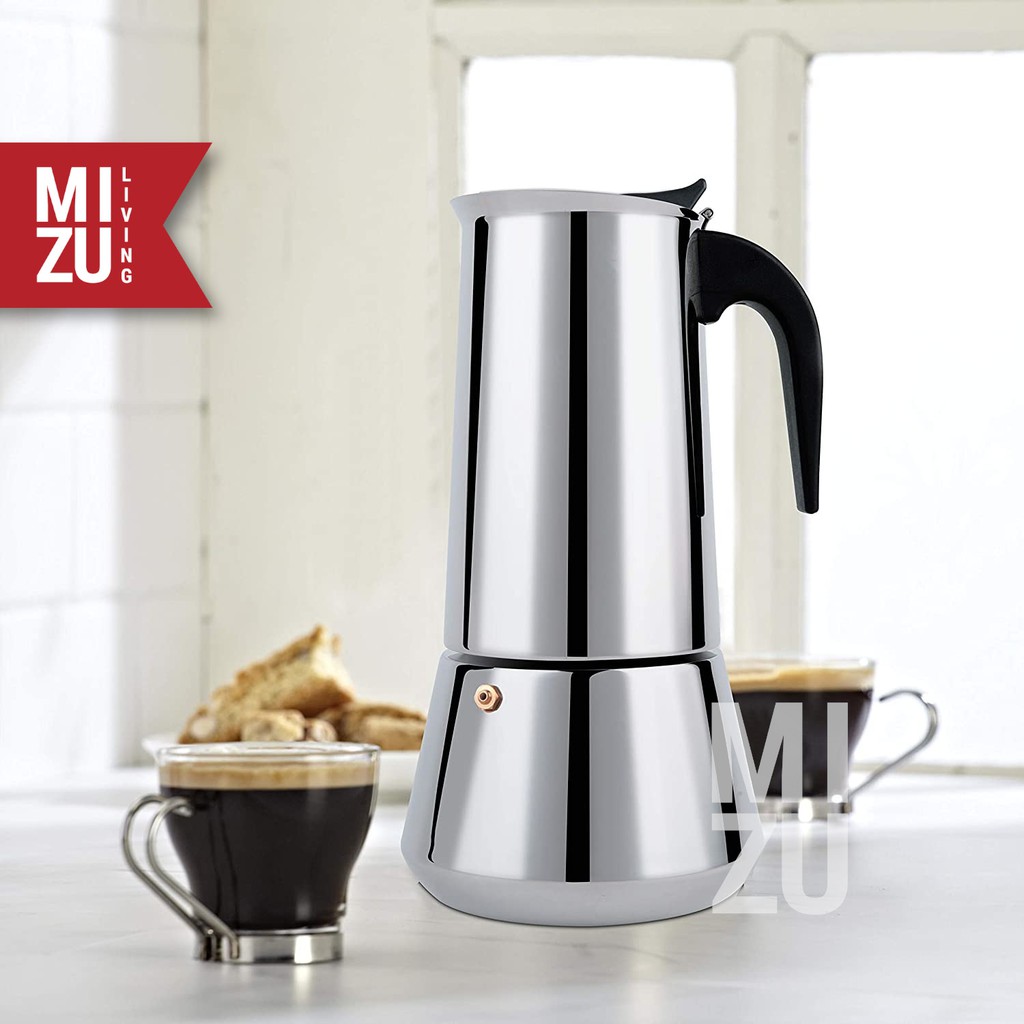 MIZU CAFFEINATOR 12 Cups 600ml Moka Pot Stainless Steel Teko Kopi Italian Espresso Coffee Maker