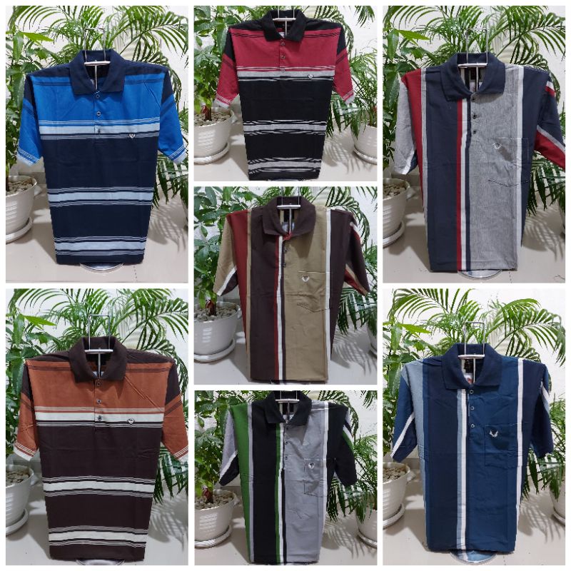 Kaos kerah salur size XL - Kaos kerah garis - Kaos wangki - kaos pria kerah -kaos kerah motif garis