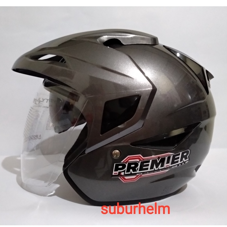 HELM  ASCA PREMIER  SOLID  GUN METAL   DOUBLE VISOR  HALF  FACE  SNI  ORI  DEWASA