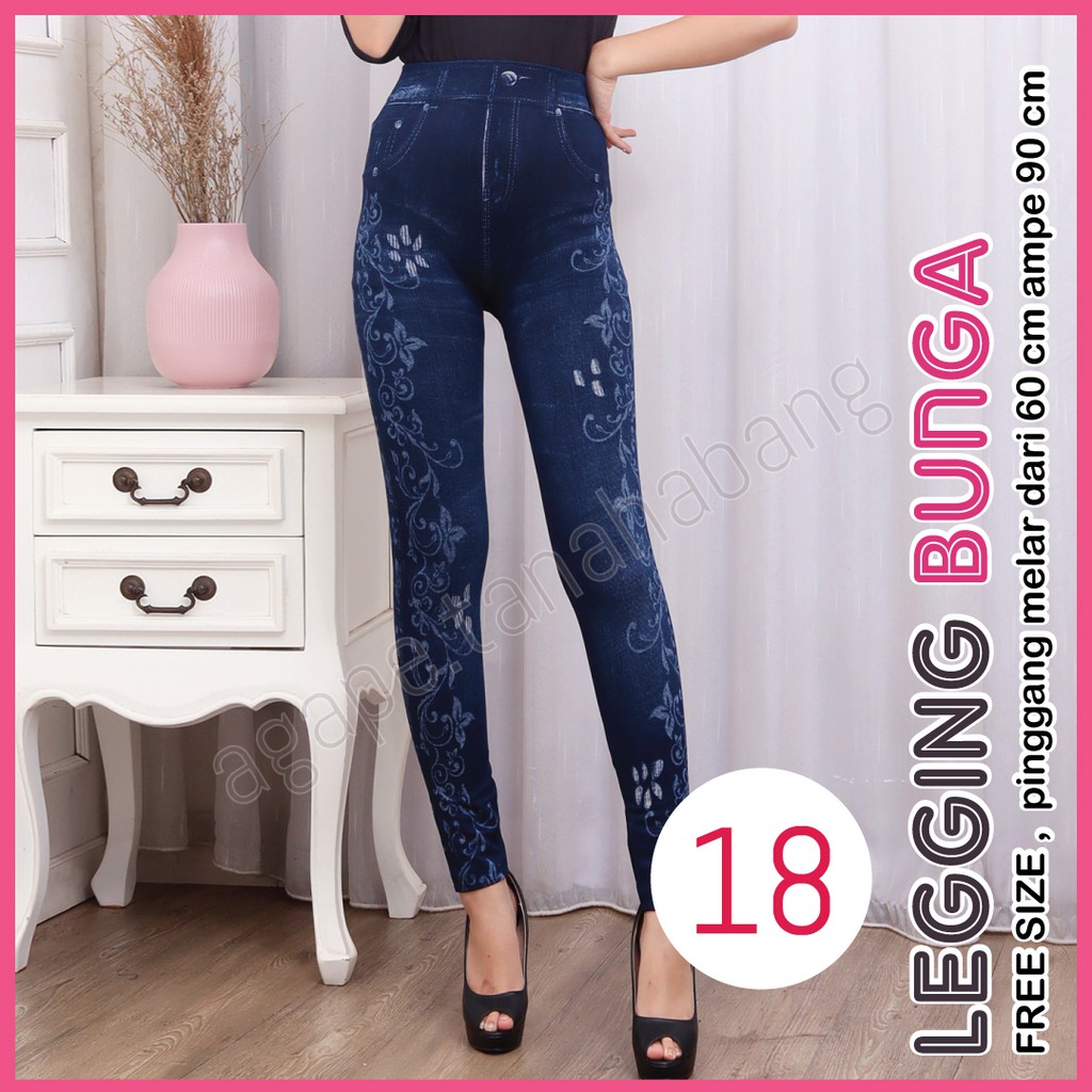 legging Jeans Bunga # 18 / Legging Bunga Wanita