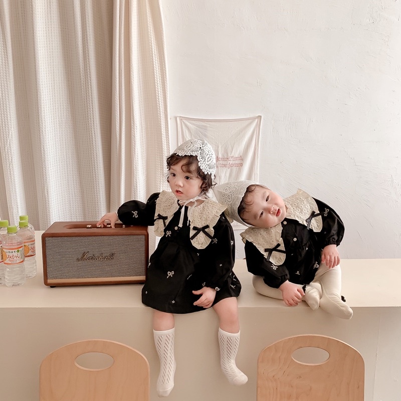 Ribbon black romper/dress bayi perempuan