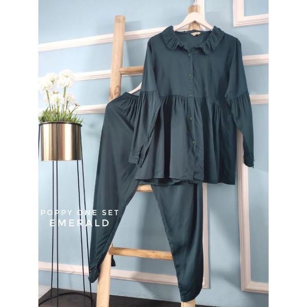 FELLO ONE SET / ONE SET RAYON / ONE SET PAJAMAS / STELAN WANITA-POPPY ONESET EMERALD