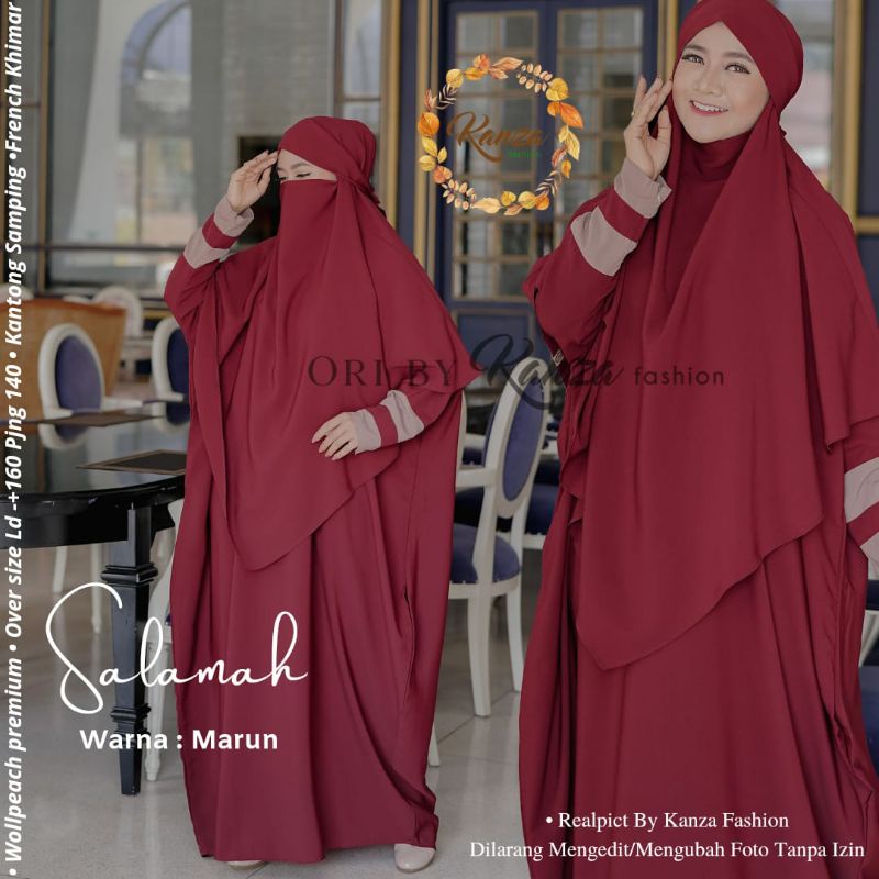 Gamis Jumbo Terbaru SALAMAH Syari ori by Kanza Set French Khimar