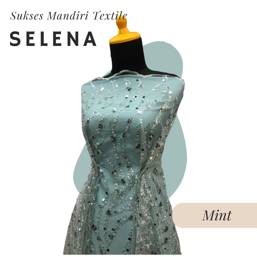 [SELENA] Tile Payet Sequin Mewah Warna Mint Hijau Toska Tosca | Harga ½ meter = 50 cm (Bahan Dress B