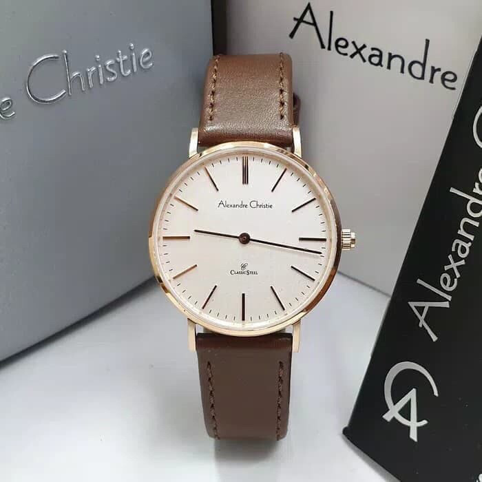 [ ORIGINAL ] Jam Tangan Wanita / Cewek Alexandre Christie 8490 - GOLD WHITE ori