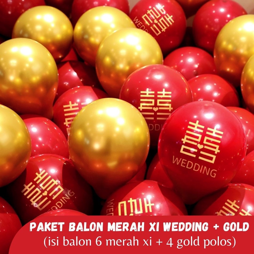 Balon Merah Wedding bahan TEBAL Motif huang Xi Kotak isi 10pcs