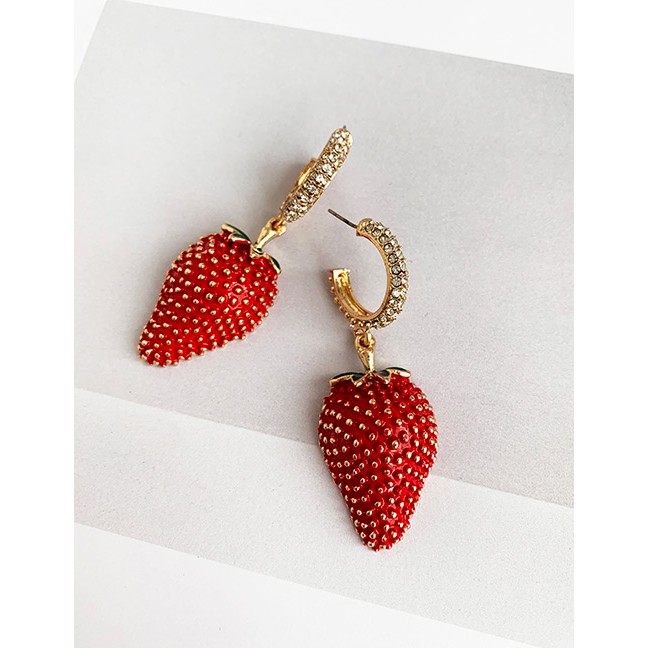 LRC Anting Tusuk Fashion Red Alloy Studded Strawberry Stud Earrings F82347