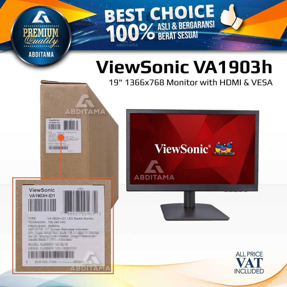 Monitor LED ViewSonic VA1903 VA1903H 19&quot;1366x768 VGA HDMI VESA 75x75mm