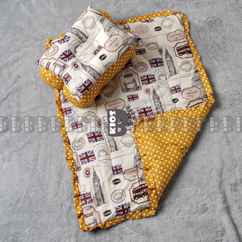 BED COVER SET BAYI Bed Cover Bayi Bantal Guling Selimut Bayi Tempat Tidur FREE tas mika Kado Lahiran-BROWN LONDON