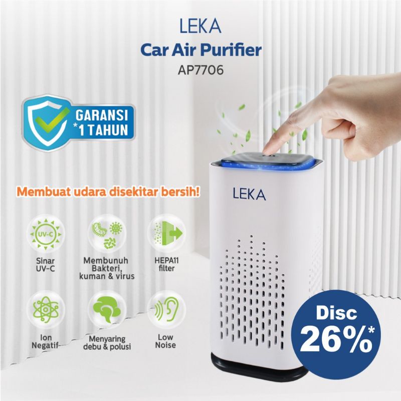 LEKA AP7706 Car Air Purifier - Mini Portable HEPA Filter UV-C Ion