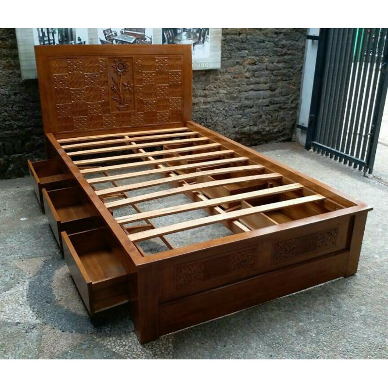 Dipan tempat tidur laci minimalis kayu jati, ranjang bed jepara