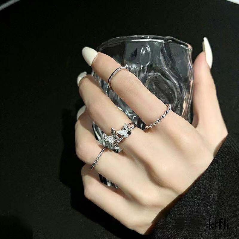 4 Pcs/set 925 Fashion Perak Cincin Set,Kupu-kupu Berlian Imitasi Wanita Jari Cincin,Perhiasan Aksesoris