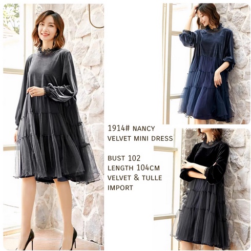 HOPYLOVY - Dress MIni Wanita Terbaru Kekinian Nancy Velvet Import