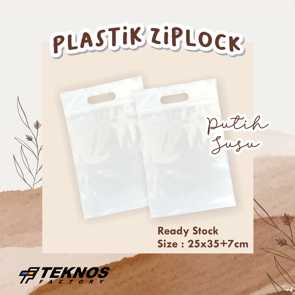 PLASTIK KLIP PLONG ZIPLOCK UKURAN 25X35+7 ECER TEBAL PUTIH SUSU