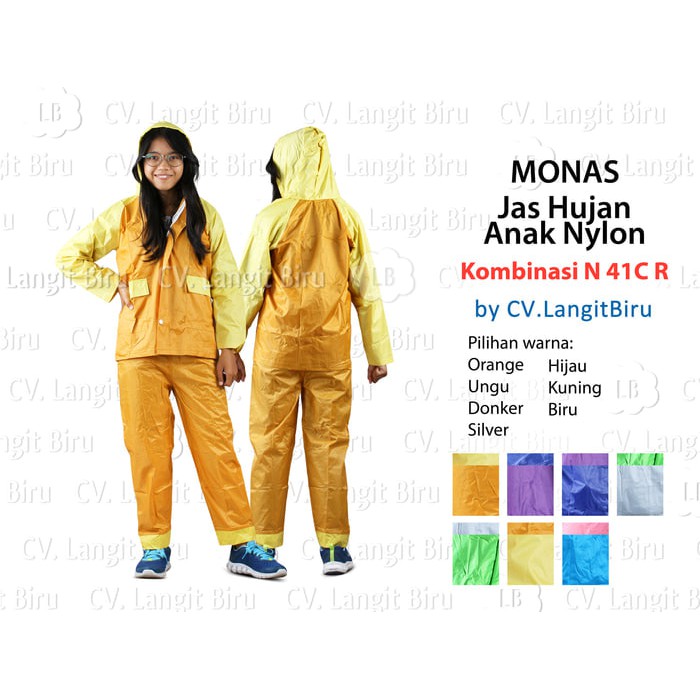Jas Hujan Anak Nylon Monas Kombinasi N 41C R Perempuan Laki Laki Murah