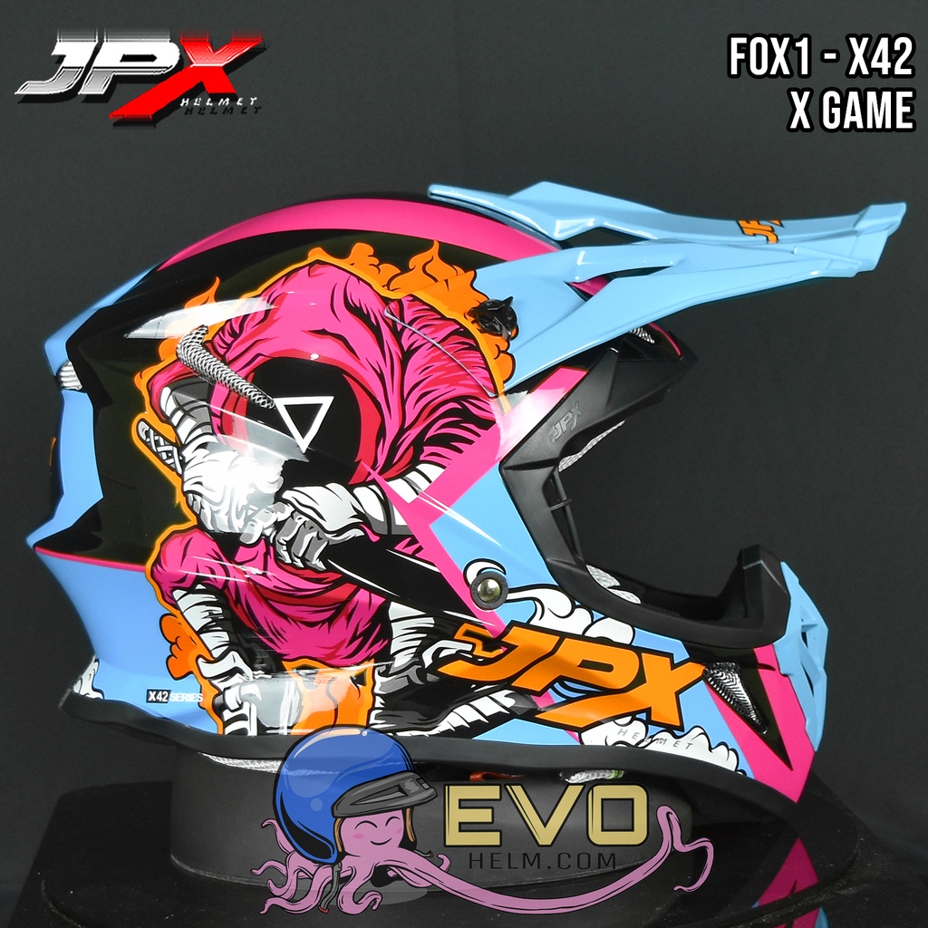 HELM JPX X42 SUPERBLACK CROSS_FOX1 + GOOGLE SNAIL (ONGKIR 2 KG) HELM JPX X42 X-GAME HELM CROSS