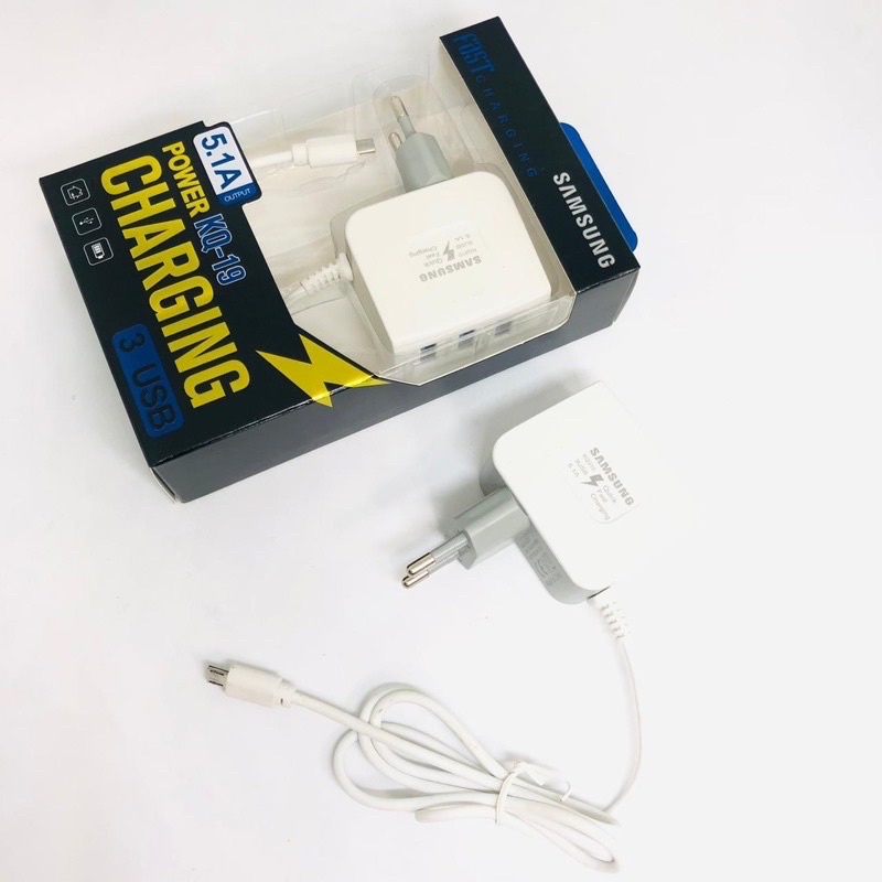 PROMO CHARGER BRANDED 3USB KQ19 PLUS KABEL MICRO HIGH QUALITY