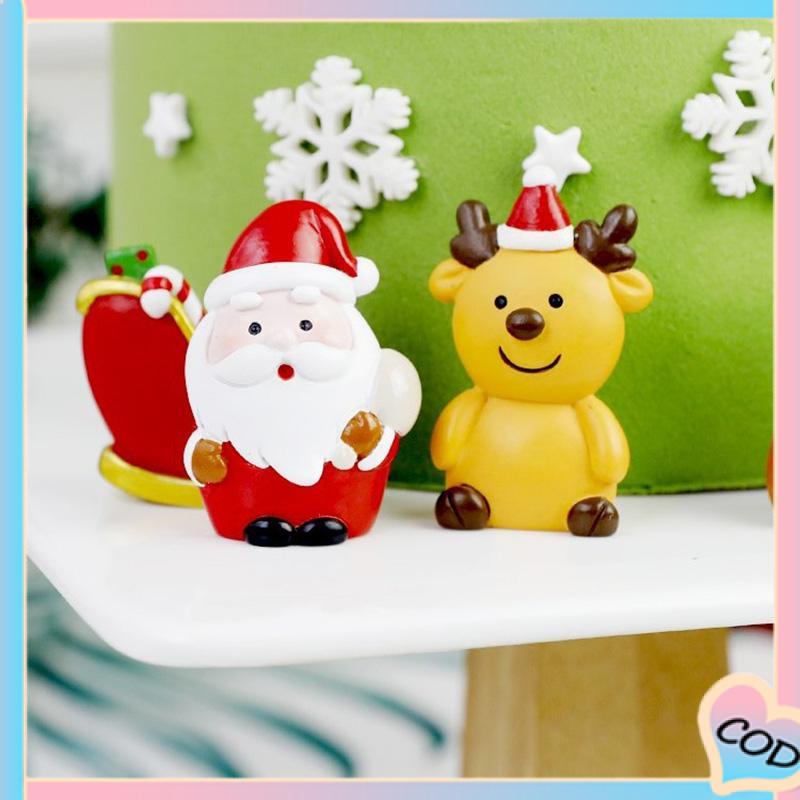 COD❤️Topper Kue Desain Elk Gift Box Shape Merry Christmas Bahan Resin Untuk Dekorasi-A.one