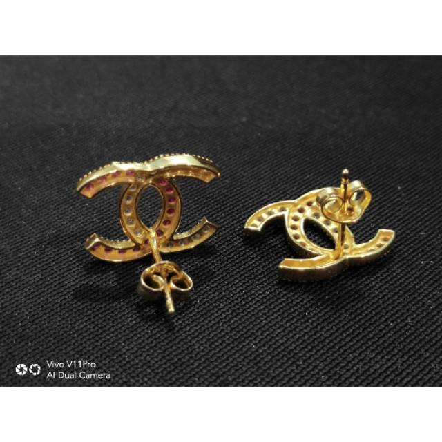 Anting giwang model chanel emas asli 875