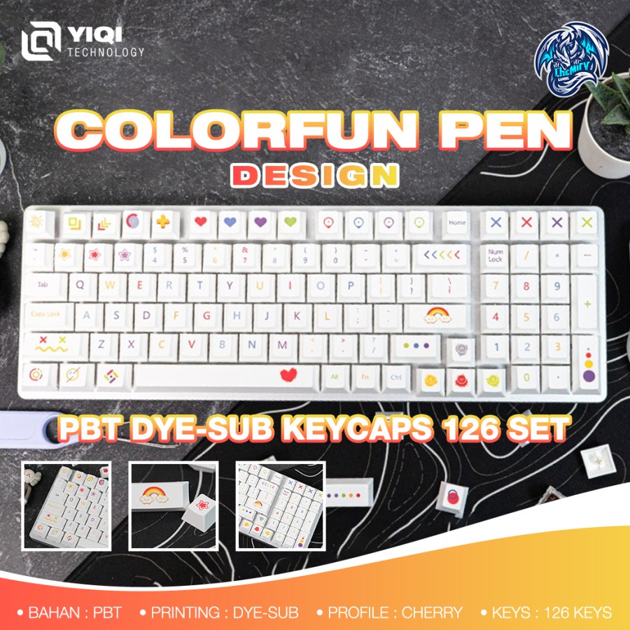 Yiqi Colorful Pen PBT Dye-sub Keycaps 126 set Cherry Profile