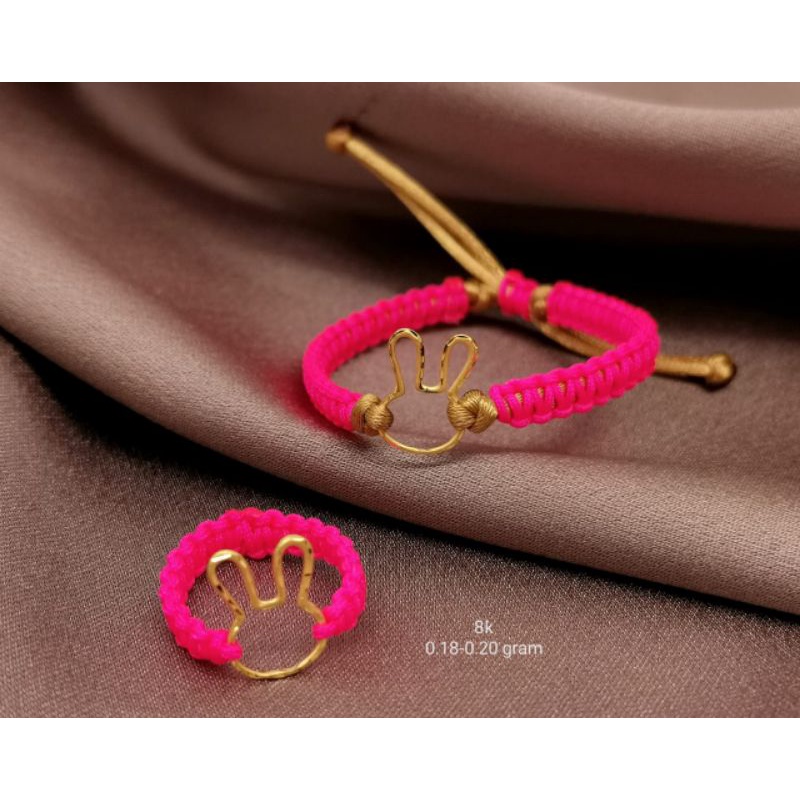 gelang cincin tali cina variasi charm teddy bear beruang bintang love koin emas 8k 375 kado unik mur