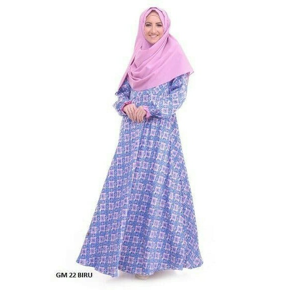 Gamis Sarimbit HaiHai GM 22 Bahan Maxmara Warna Biru Busui Friendly